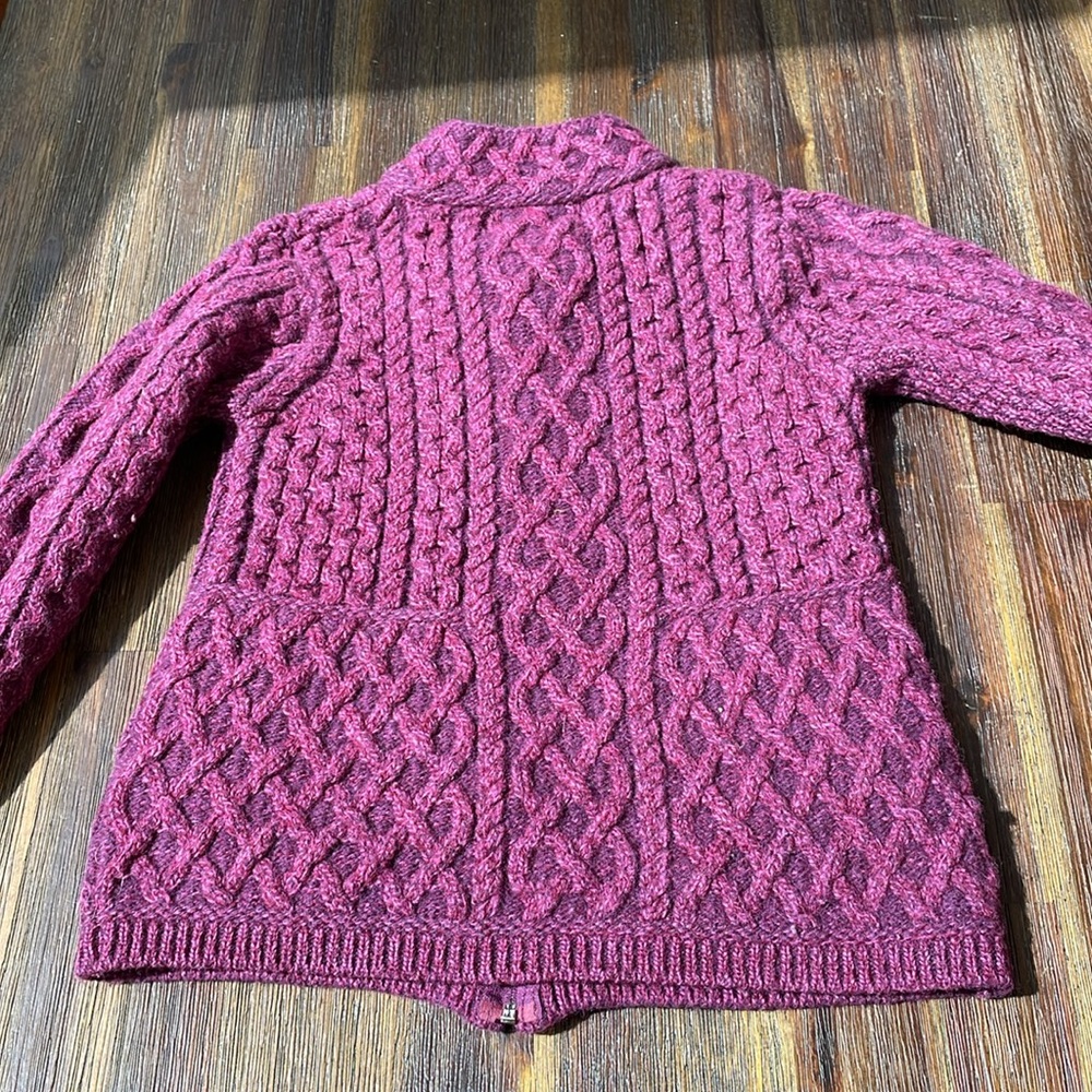 Aran Crafts Raspberry Cable Knit Cardigan - Picture 5 of 8